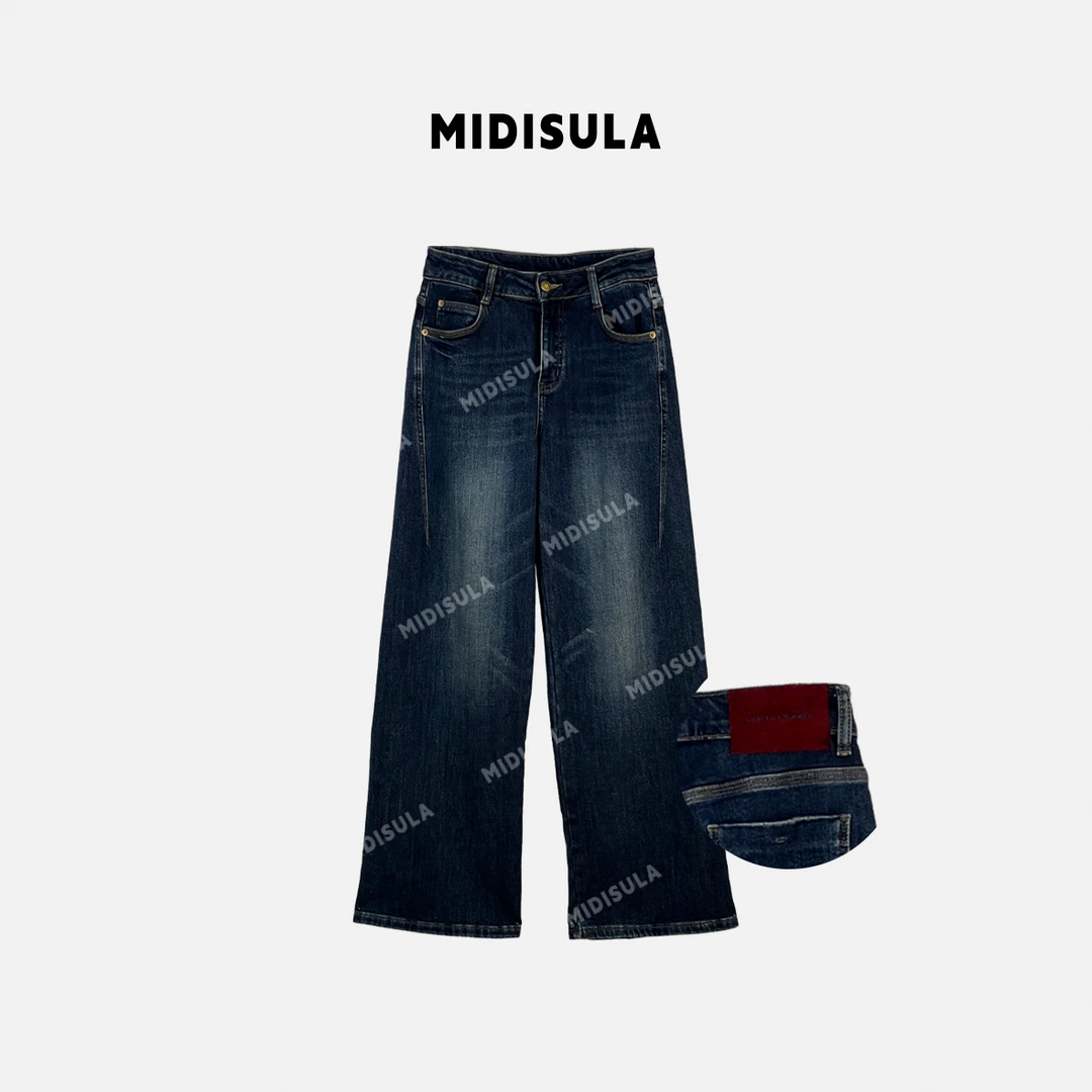 【H.MDSL】高街侧边两竖线水洗牛仔裤复古休闲百搭加绒直筒裤#1428