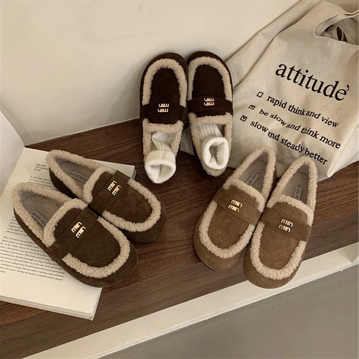 真皮厚底法式缪斯少女勃肯鞋加绒保暖雪地毛毛鞋百搭单鞋309-5