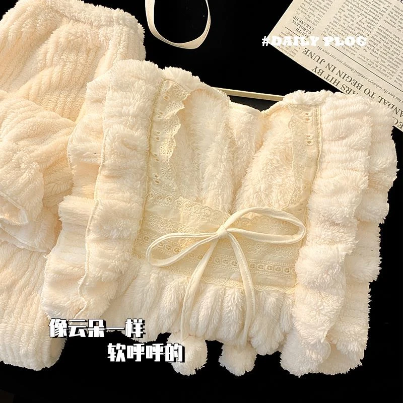 日本绒睡衣女款秋冬季加绒加厚法兰绒2023新款甜美公主风家居服冬
