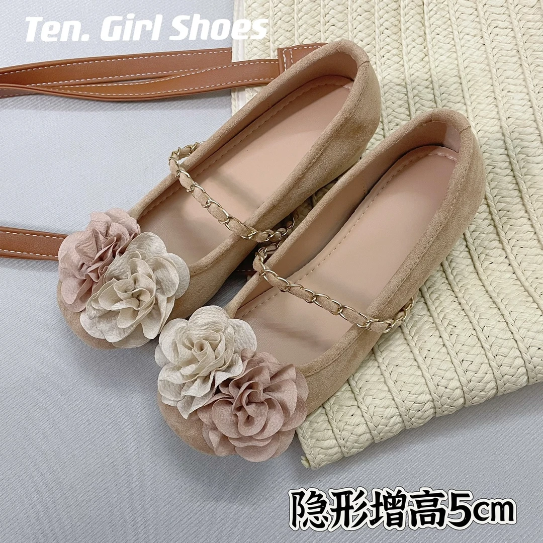 法式晚风优雅内增高5公分复古山茶花美拉德芭蕾风鞋新中式玛丽珍