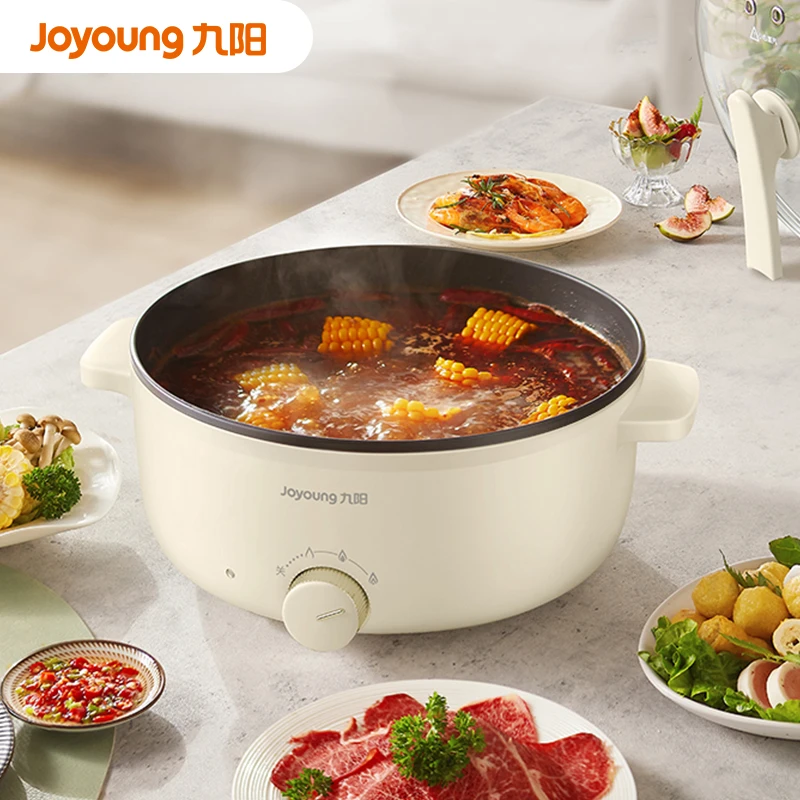 九阳不粘电火锅白色大容量6升家用多功能炒菜煮旋钮开关网红g501