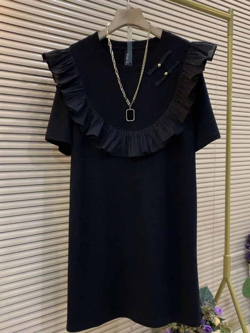 1261欧货时尚遮肉显瘦连衣裙女装连衣裙蕾丝气质百搭女士夏季黑色
