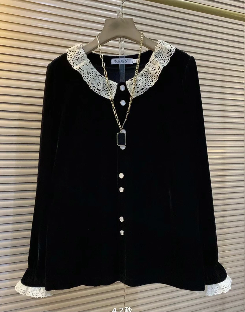 欧货新款遮肉显瘦气质百搭时尚显瘦丝绒衫