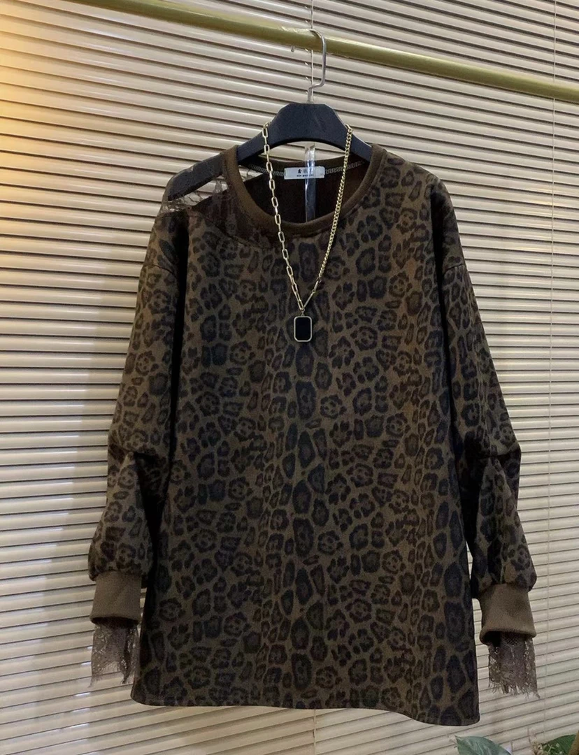 欧货新款遮肉显瘦气质百搭豹纹大衫