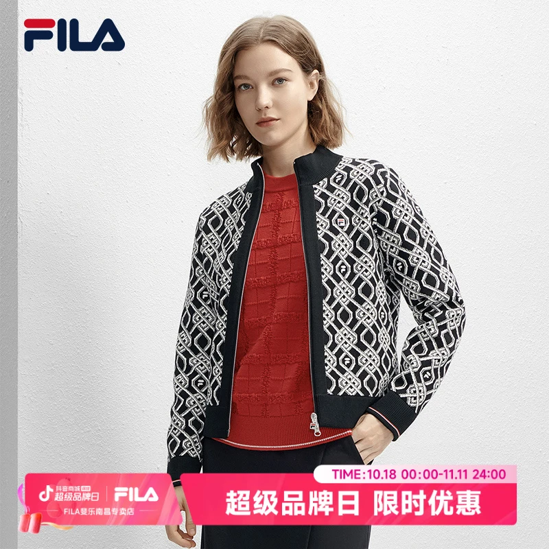Fila/斐乐时尚百搭休闲运动潮流印花宽松长袖编织外套F11W411407F