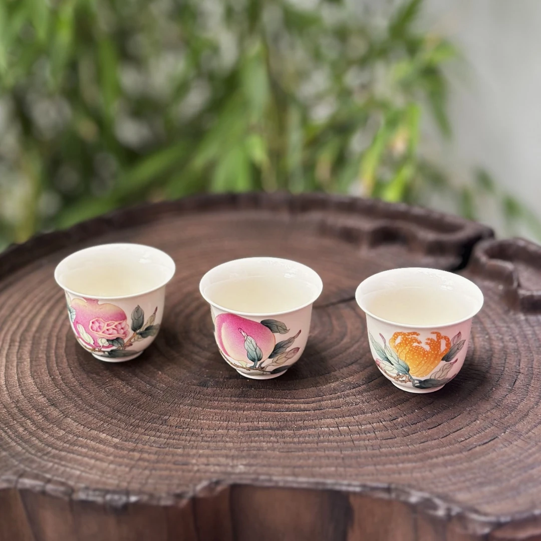 【雅圣三多杯】景德镇陶瓷茶杯家用陶瓷手绘中式茶杯单个茶具品茗杯
