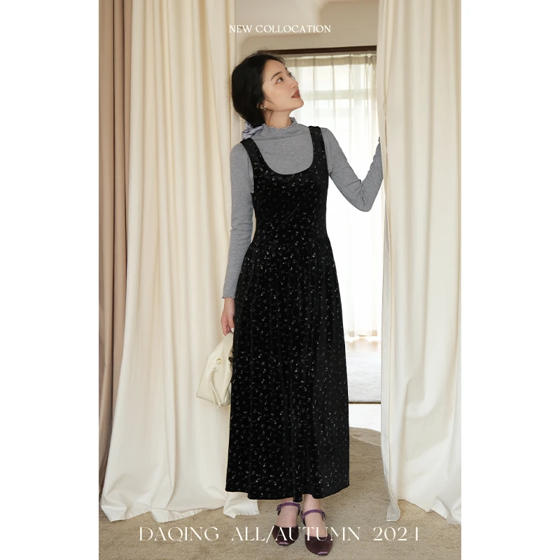 许大晴【花愫】复古碎花丝绒连衣裙D8A71