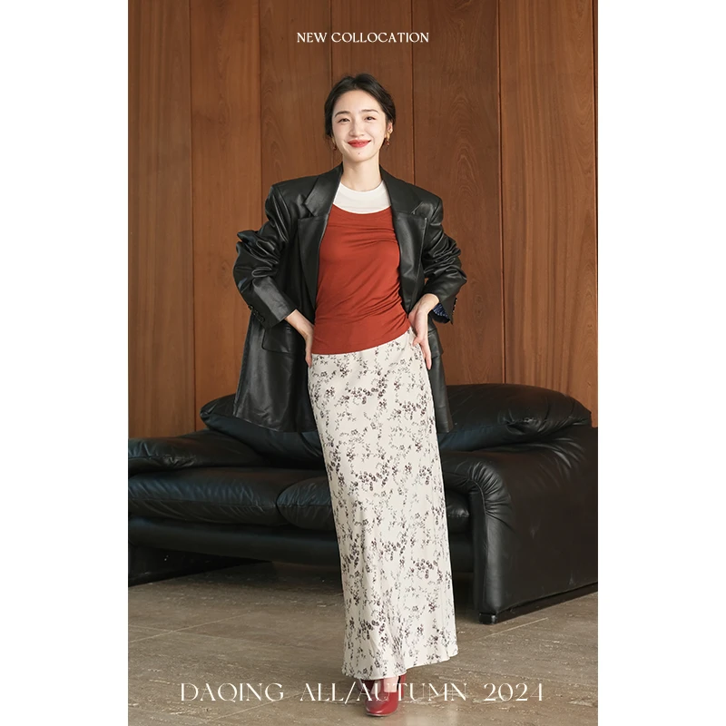 许大晴【白玉海棠】复古优雅高腰H型浪漫碎花半身裙 D7364