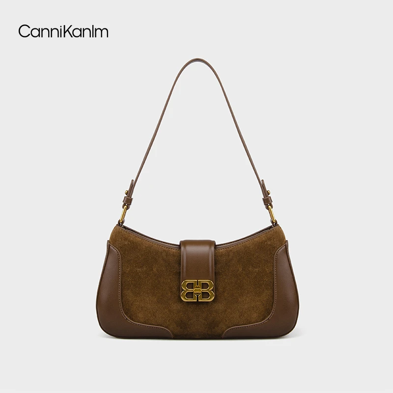 CanniKanlm真皮法棍腋下包包女2025秋冬新款高级感复古单肩斜挎包