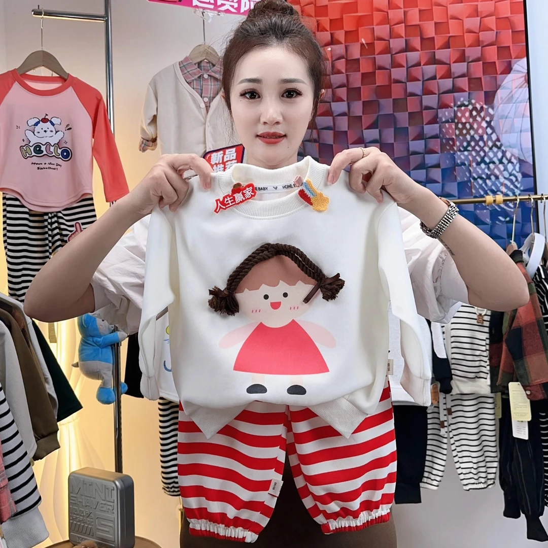 秋季儿童休闲小辫儿套装卫衣中小童女宝宝束脚卫裤可开档