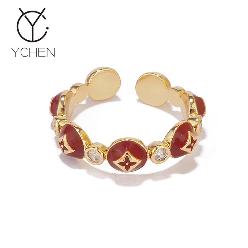 铜合金戒指 开口可调节安哥拉红色四叶草戒指女指环食指戒尾戒