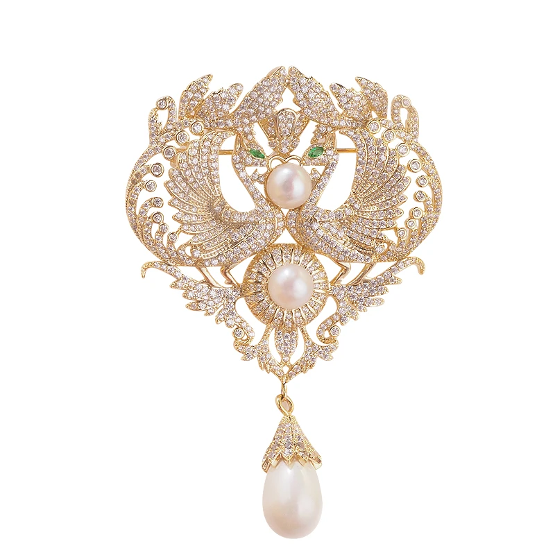 铜合金胸针 复古双凤凰胸针旗袍配饰高档西装配饰别针