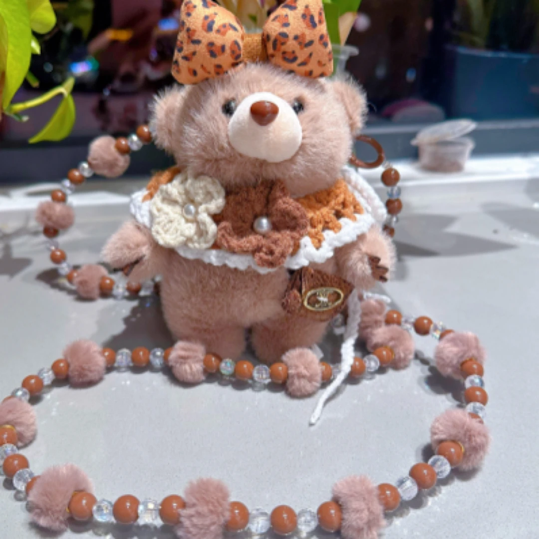 烘焙小熊ins手机背夹毛绒手工玩具钥匙扣可爱女生书包挂件饰品