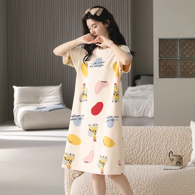 MiiOW/猫人2023年春季新款【卡通小鹿】圆领纯棉家居服睡裙女282