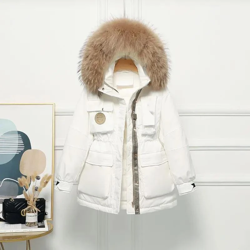 波司登2023年新款工装派克羽绒服女冬中长款时尚宽松大毛领设计感