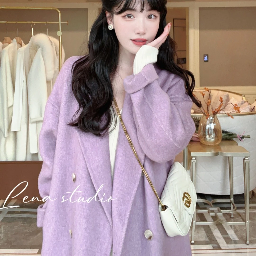 【周闪闪专属】【 巴黎海报】双面羊毛大衣甜美 韩系 女装外套 慵懒风