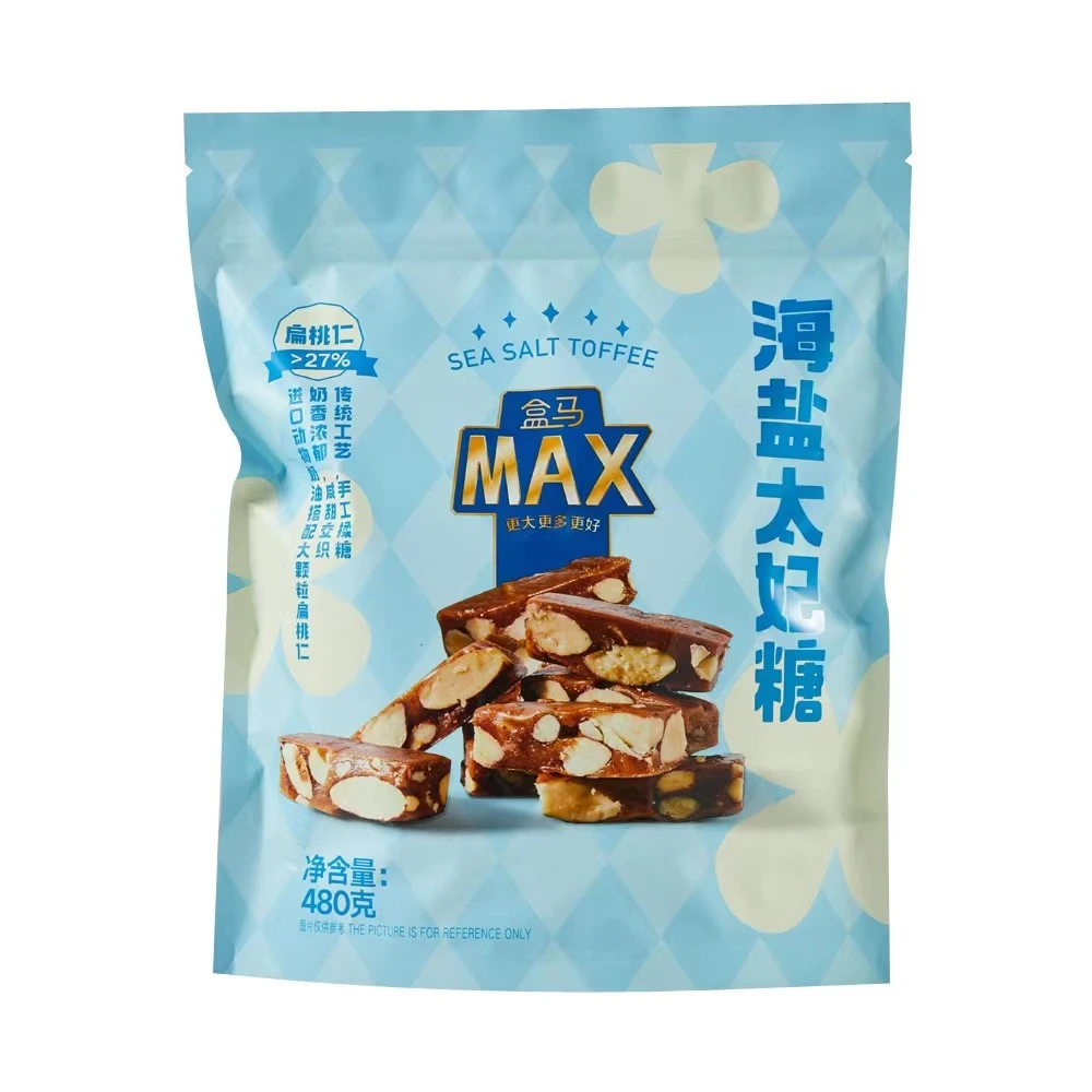 【超市甄选】盒马海盐太妃糖480g扁桃仁夹心糖果休闲零食酥脆浓郁