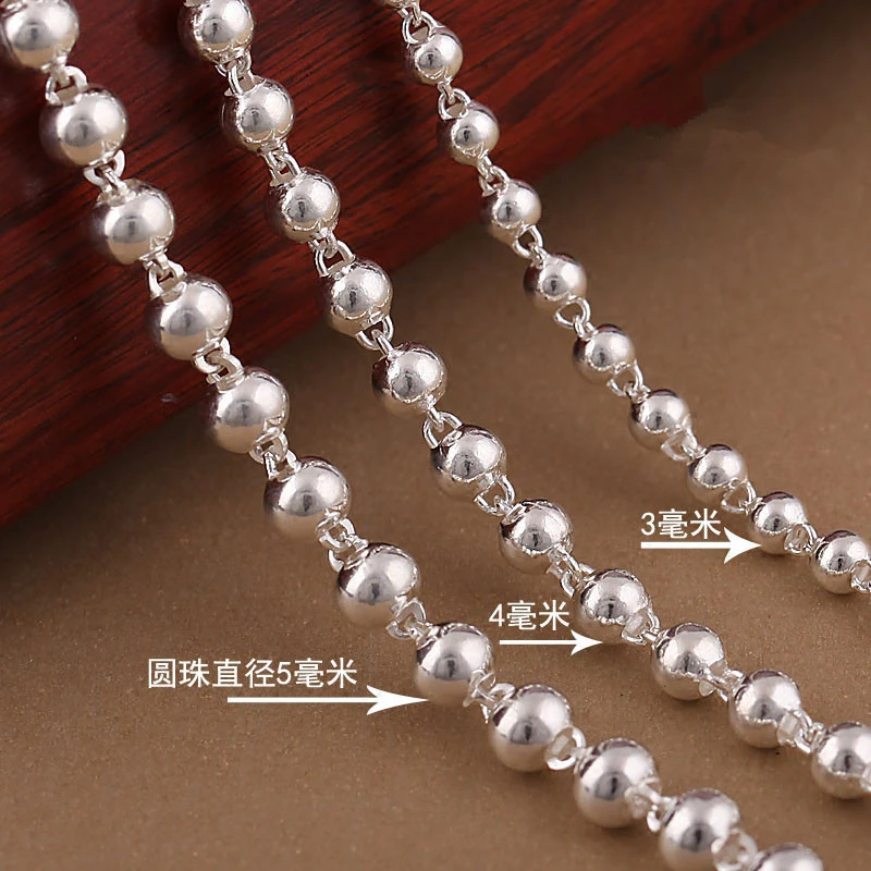 链子足银 足银990项链长款银珠圆珠子情侣毛衣链韩版白银佛珠链