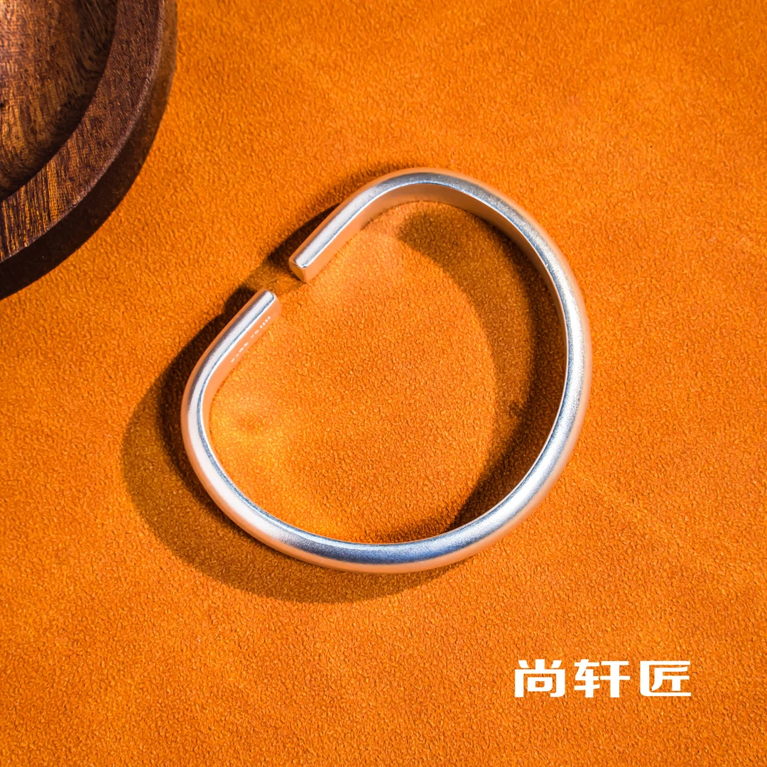 足银手镯 足银马蹄镯纯银实心银手镯古法传承民族风镯子简约53g