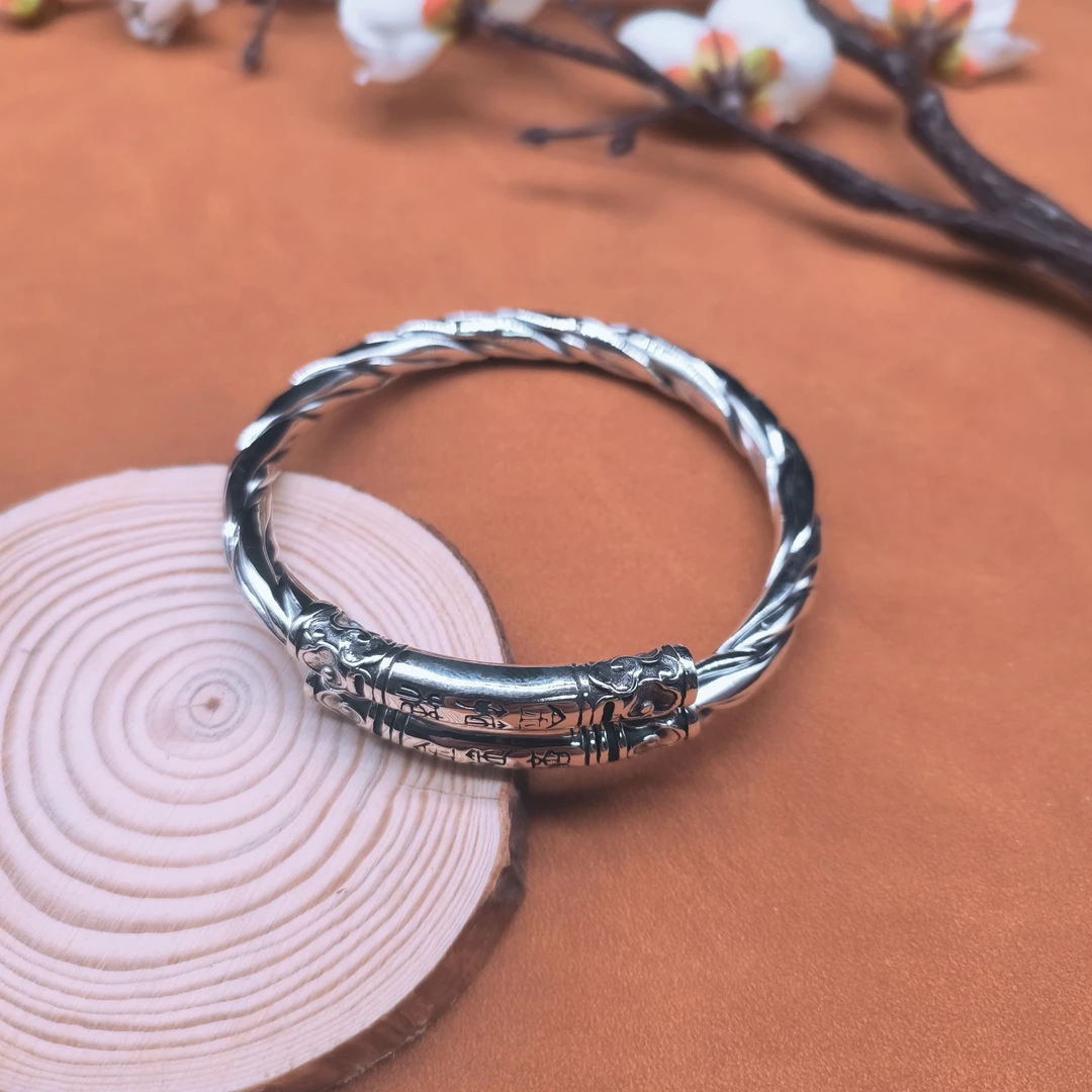 足银手镯 足银999如意金箍棒男手镯亮面时尚纯手工个性71g