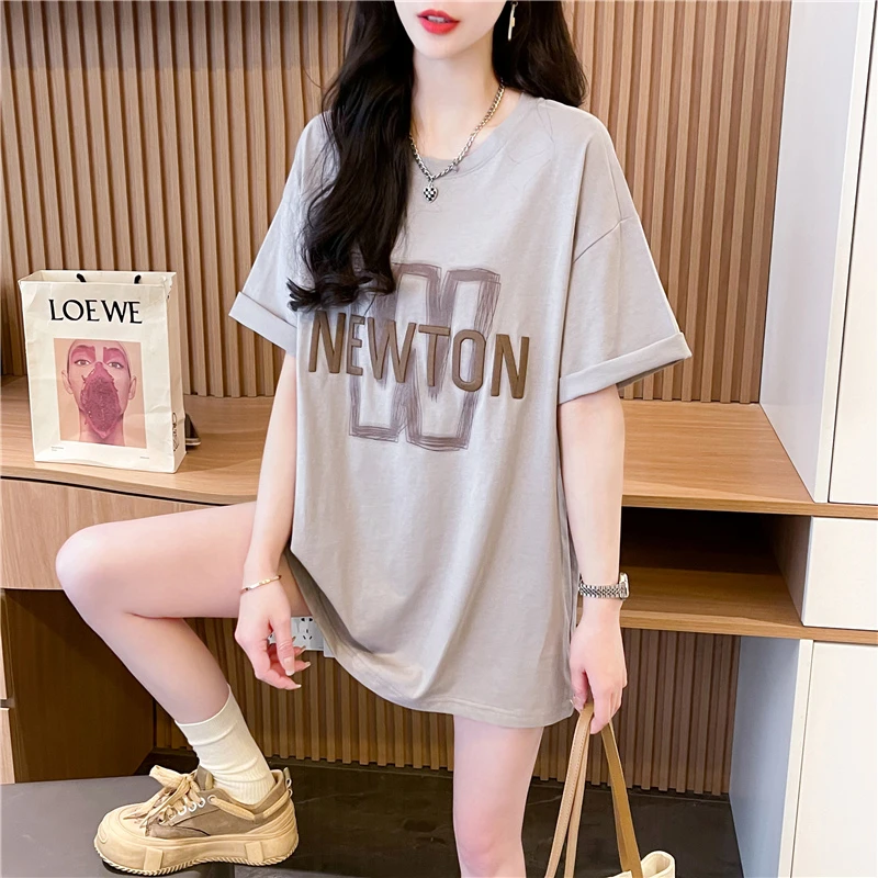 设计感发泡字母印花纯棉休闲短袖t恤女夏装2024新款学生显瘦上衣