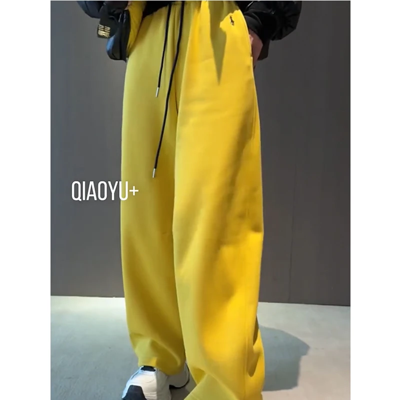 高品质欧货精工刺绣弯刀裤女2025春季新款加绒加厚拖地垂感阔腿裤