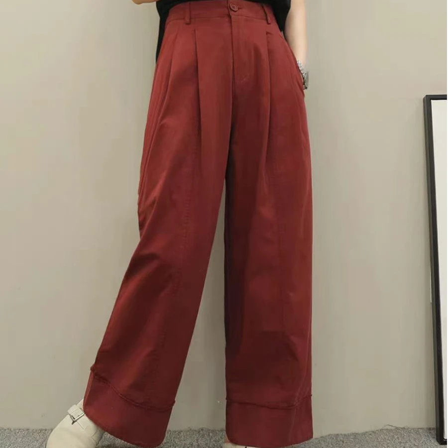 秋冬新款卷边阔腿裤女高腰显瘦直筒宽松休闲裤#3729