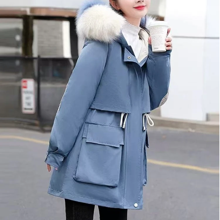 连帽派克棉服女中长款外套秋冬新款宽松时尚洋气减龄上衣#7202