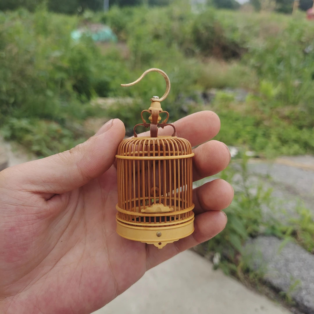 蝈蝈笼竹蛉笼黄杨木老竹料竹皮抛光竹编蛐蛐文玩把玩收藏鸣虫笼