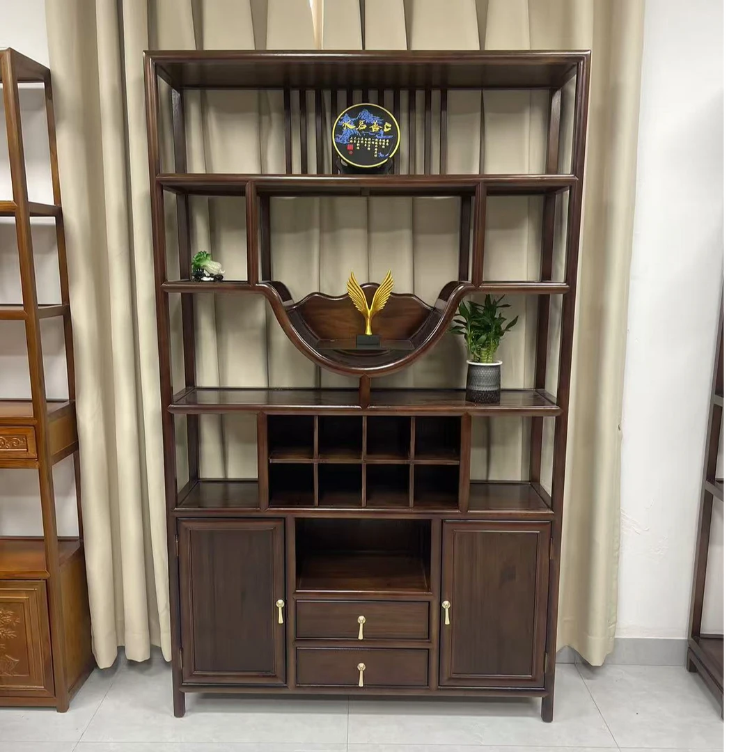 1.2米新中式博古架多宝阁，落地式隔断玄关背景一体展示架置物架
