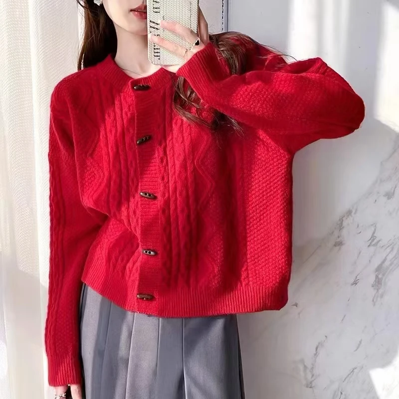 韩系软糯加厚毛衣开衫外套女秋季新款慵懒宽松外穿针织衫上衣洋气