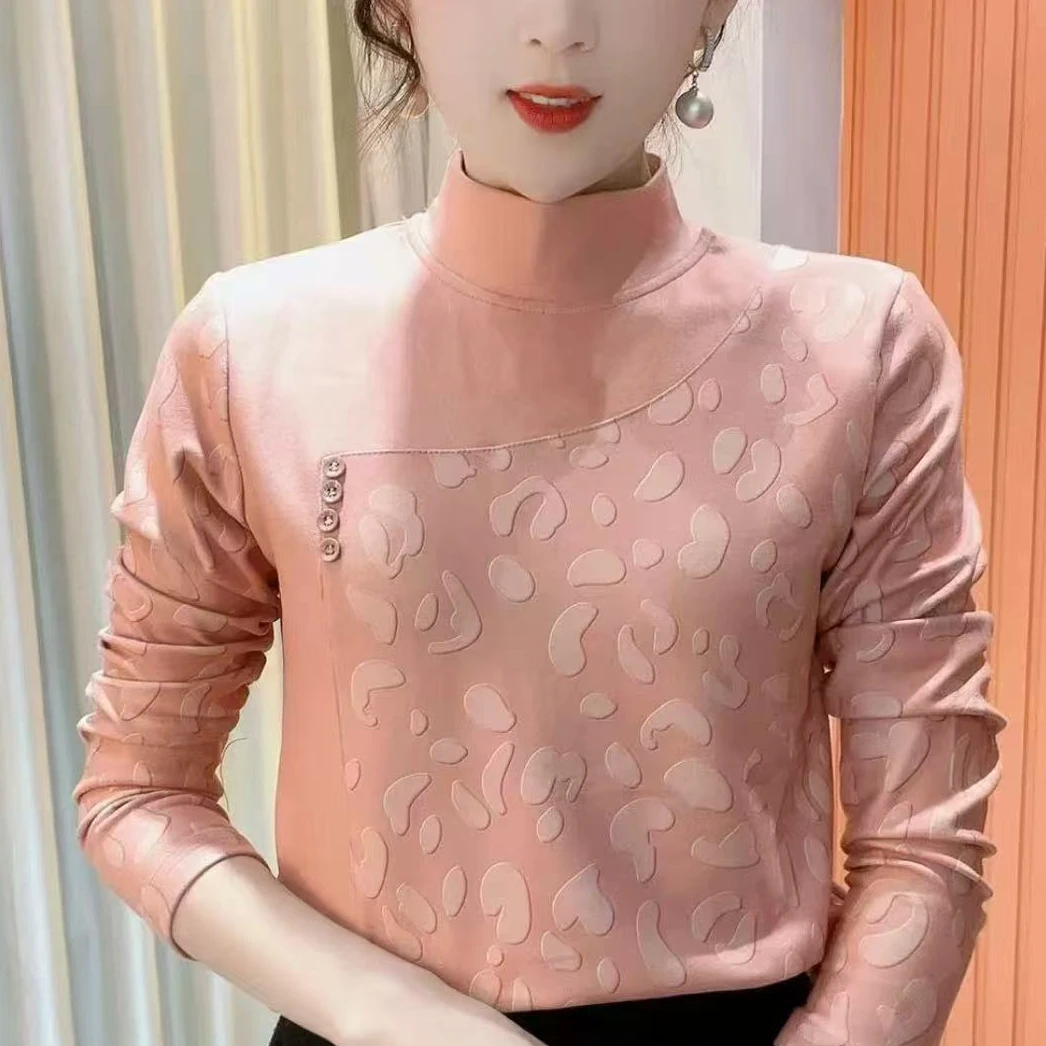 半高领加绒打底衫女秋冬2024年新款长袖洋气上衣【5633】