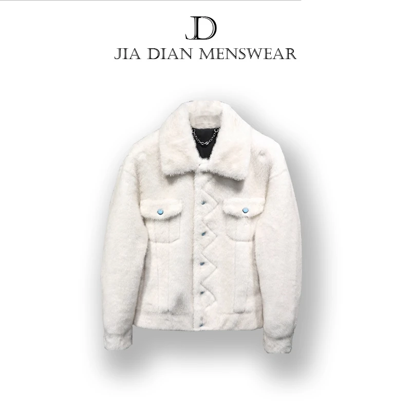 海宁男装冬季新款加厚纯色百搭翻领修身外套男士轻奢时尚潮流青年