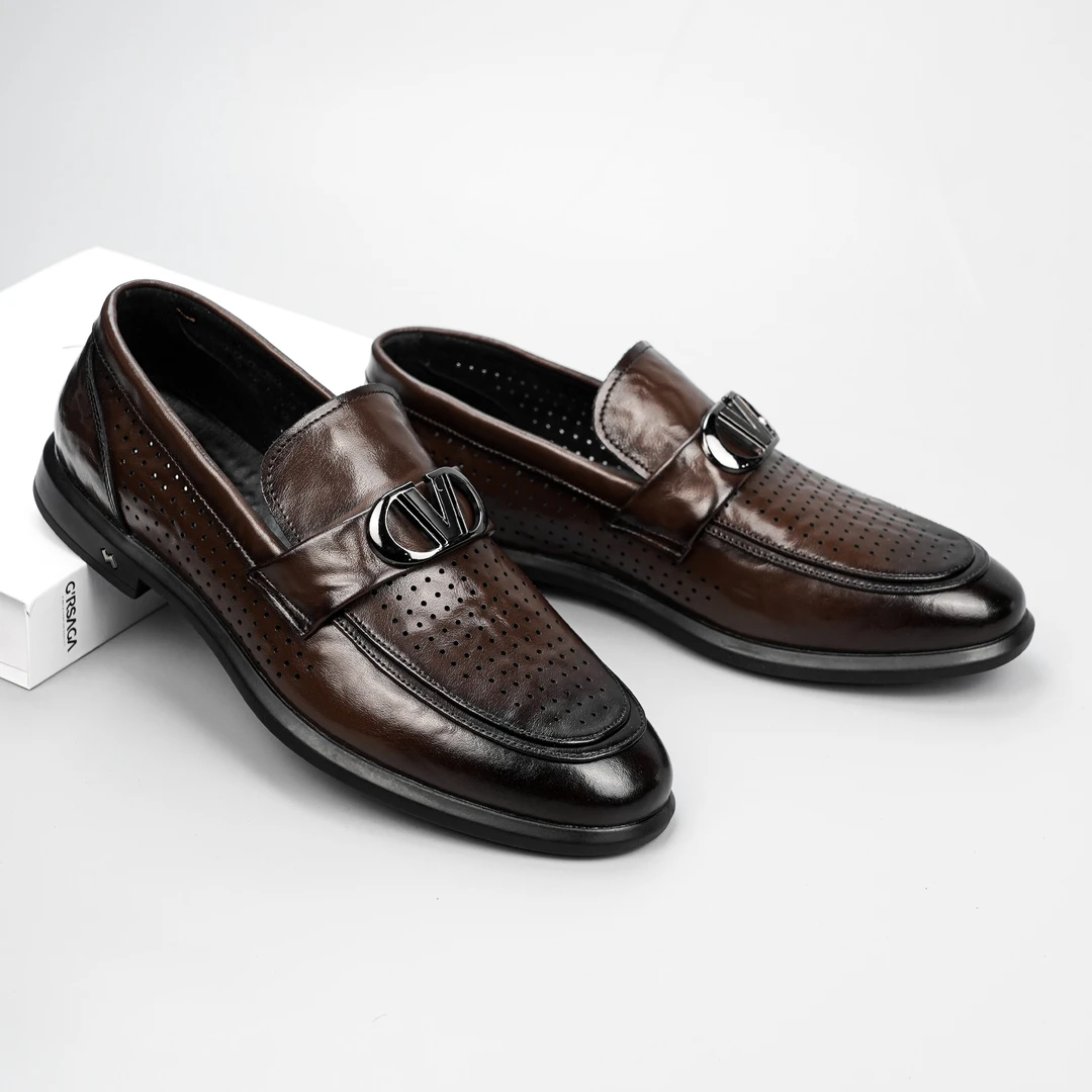 秋季商务皮鞋镂空休闲男皮鞋黑色男士时尚休闲鞋潮流85153