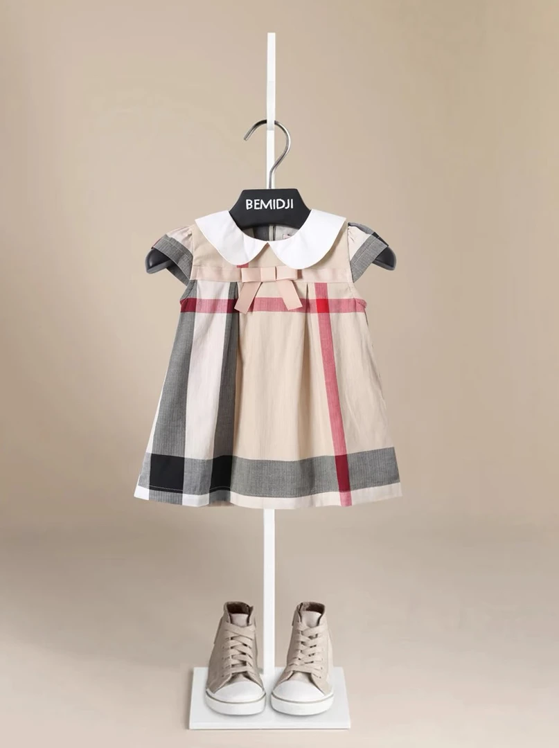 女童夏装洋气格纹连衣裙纯棉儿童学院风公主裙子