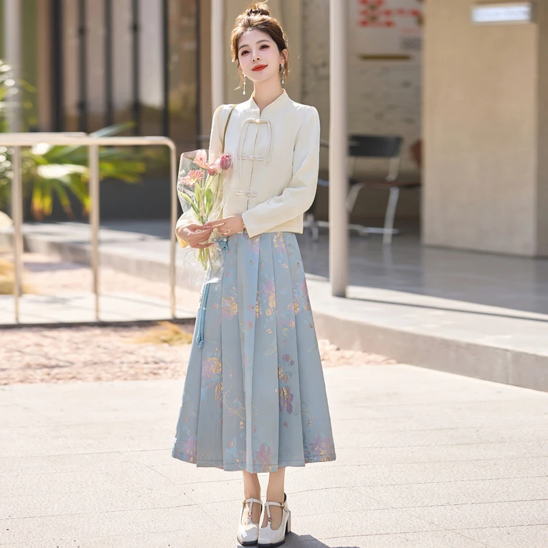 新中式国风马面连衣裙套装女秋季穿搭一整套气质感半身裙两件套