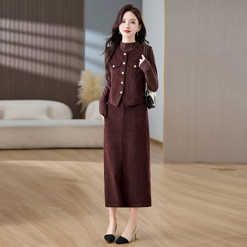 小香风套装女秋季新款轻奢高级感气质名媛显瘦马甲半身裙三件套