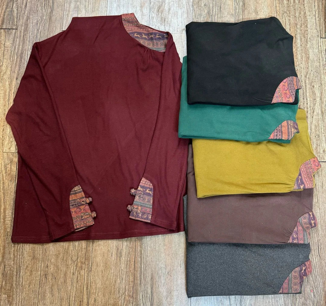 德绒 袖口盘扣拼复古打底衫 9010