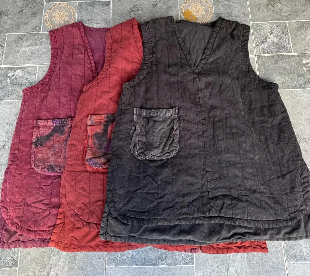 汉麻 鸡心领立体袋棉马甲 2185