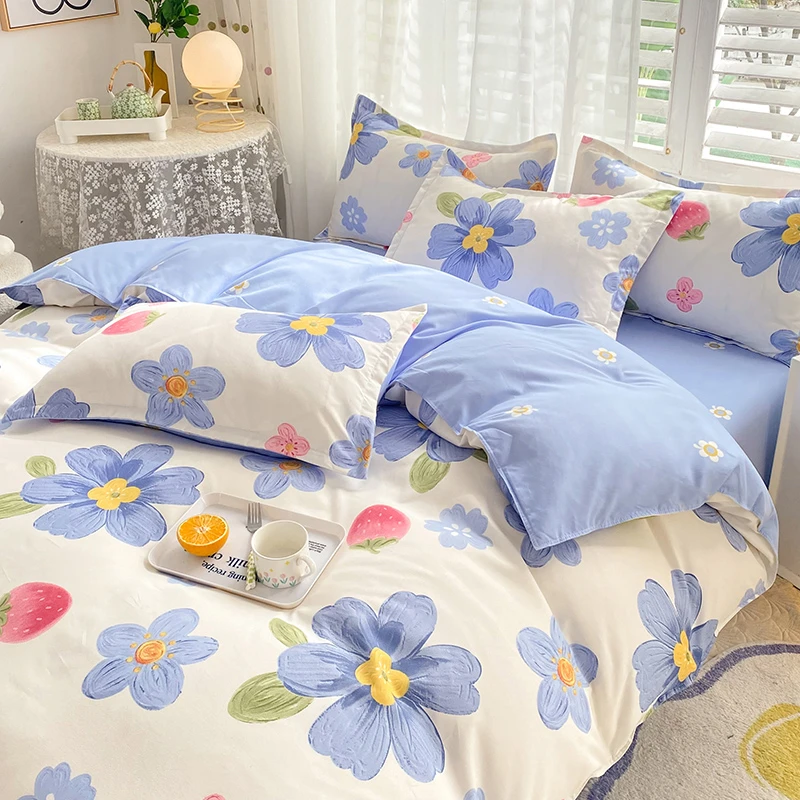 2024新款韩系小清新加厚秋冬斜纹磨毛四件套斜纹 宿舍单双人印花