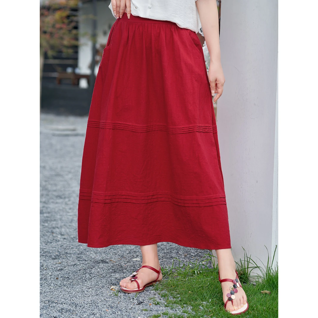 【现货】大码女装新款夏装民族风高腰全棉A字裙半身长裙M2305112