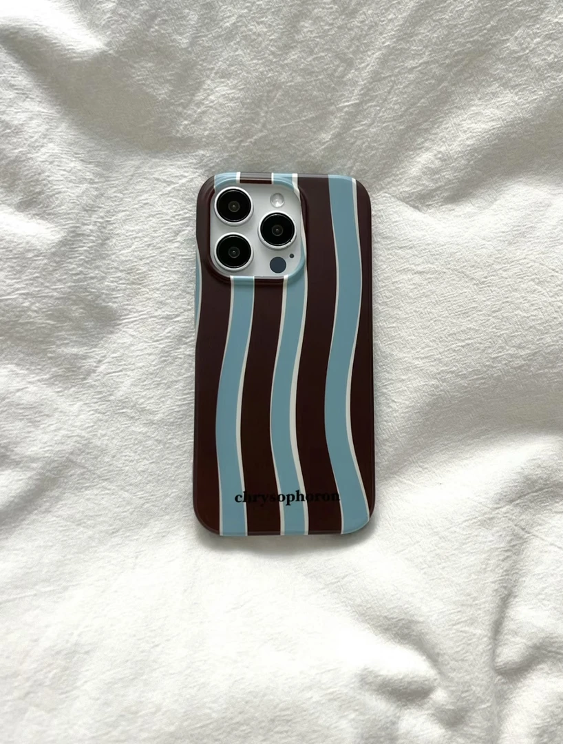 韩风ins蓝黑条纹适用苹果15/14Promax手机壳iPhone13新款12软11女