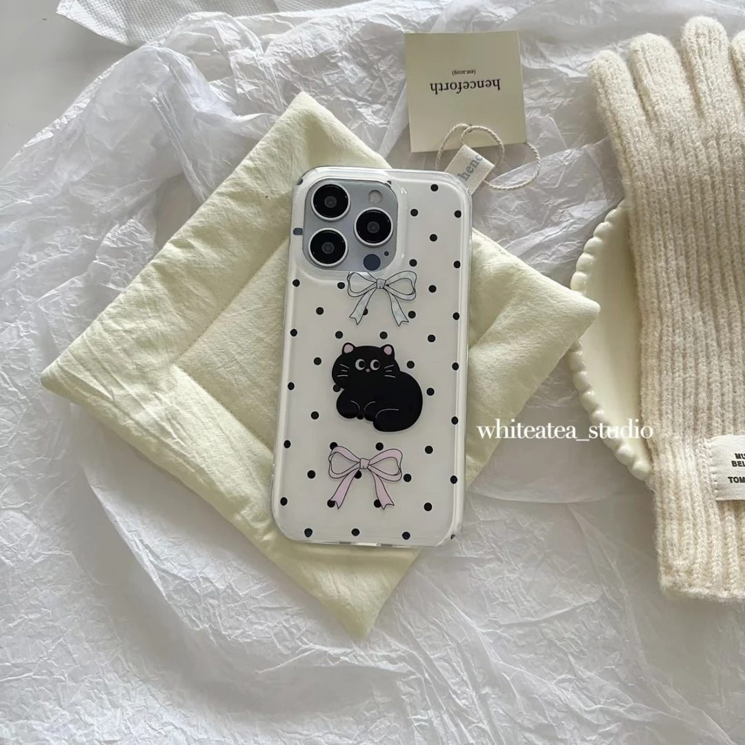 ins风可爱波点蝴蝶结黑猫iPhone15/14/13Pro苹果手机壳xsmax防摔7