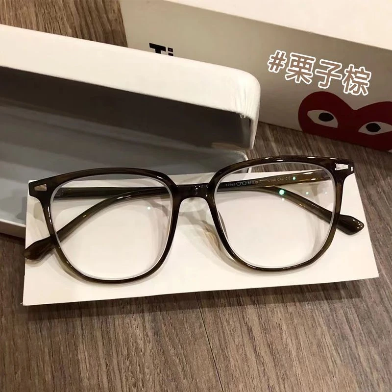 小红书同款辣绿冷茶色平光近视眼镜框女大脸显瘦防辐射有度数圆脸