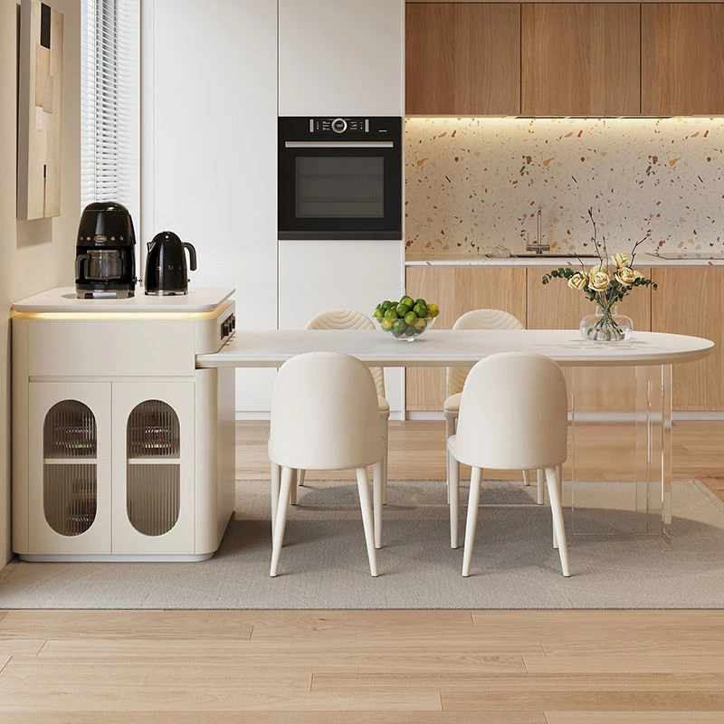 2024新款可伸缩岛台餐桌一体小户型极简奶油风岩板中岛台高端导台