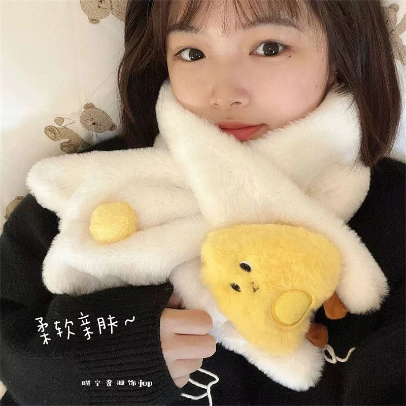 韩版可爱毛绒小狗围巾冬季女网红百搭卡通毛茸茸加厚保暖学生围脖