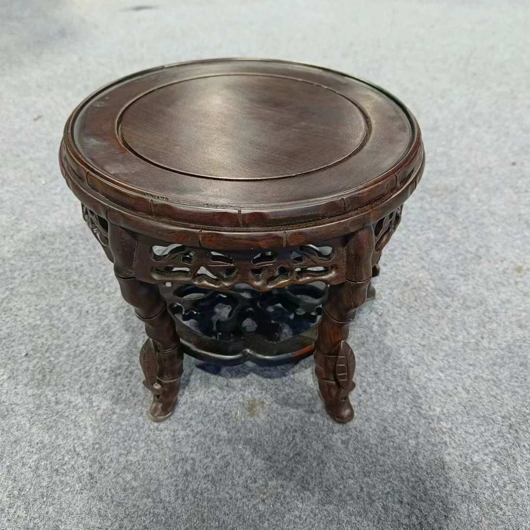 竹叶腿雕刻实木圆形花架底托