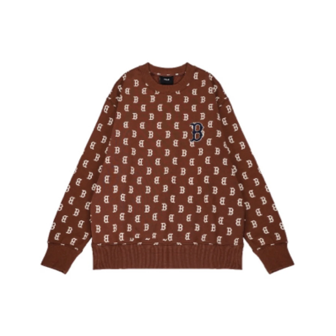 MLB FW22 波士顿红袜队 Logo刺绣圆领套头满印长袖卫衣 男女同款