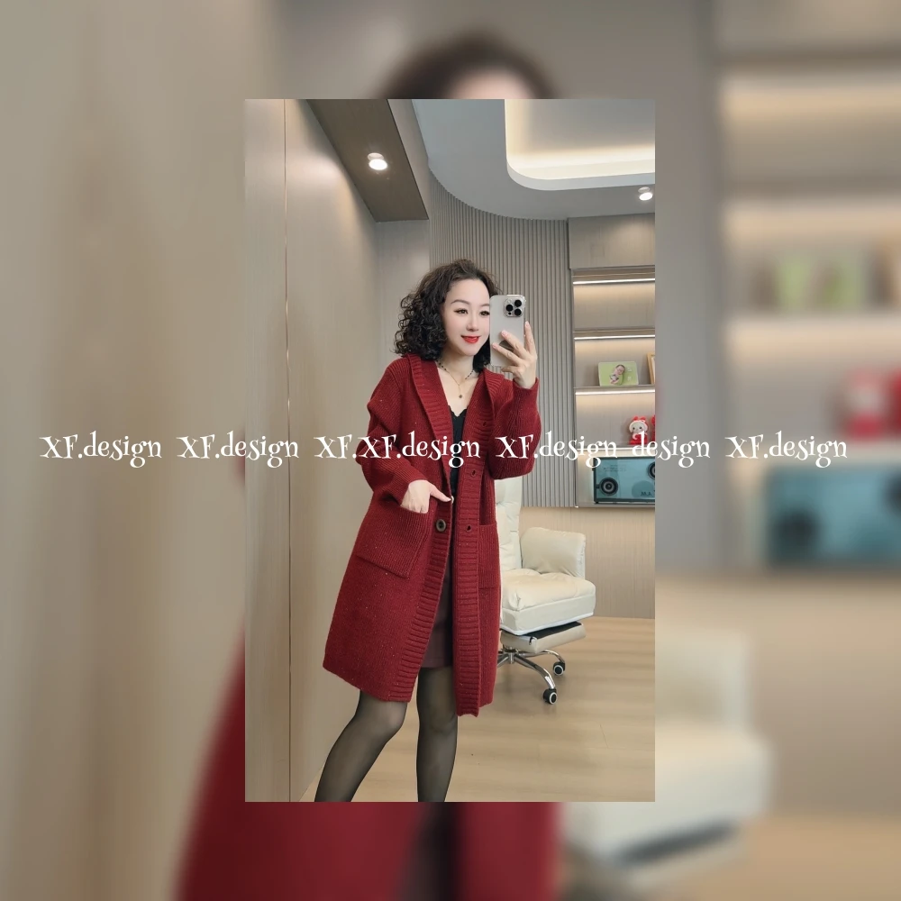 时尚中长减龄粗针厚针织外套  XF6382