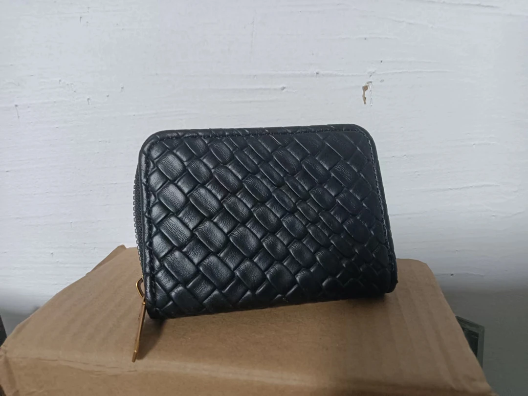 2024新款复古编织纹小卡包xx字母卡包黑色150